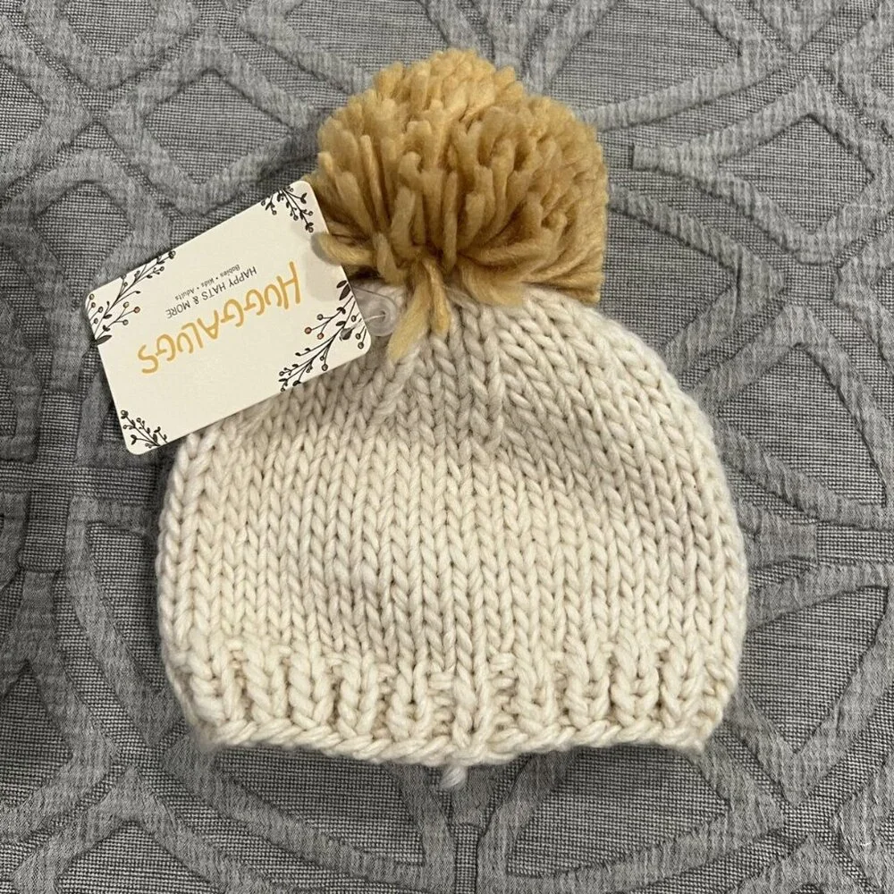 NEW Huggalugs SMALL (0-6m) Rainbow Knit Beanie Pom Pom Hat